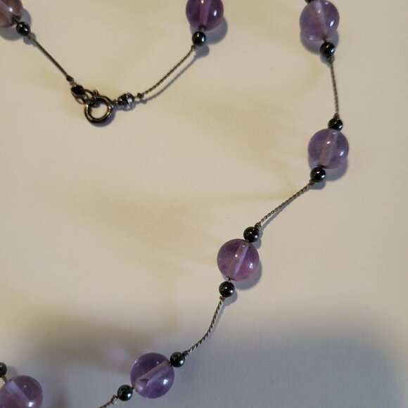 Amethyst Bead Necklace on tiny silver chain - Picture 3 of 3